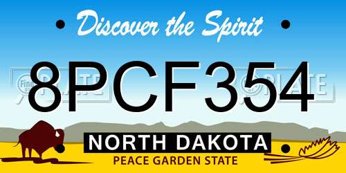 8PCF354 North Dakota License Plate