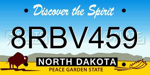 8RBV459 North Dakota License Plate