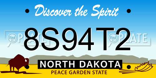 8S94T2 North Dakota License Plate