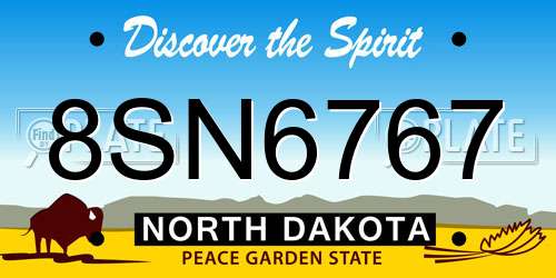 8SN6767 North Dakota License Plate