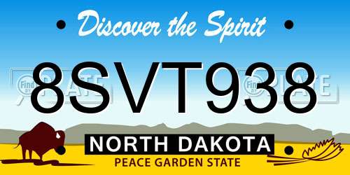 8SVT938 North Dakota License Plate
