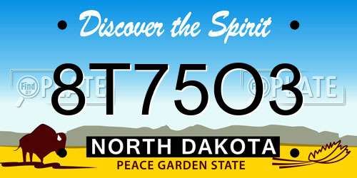 8T75O3 North Dakota License Plate
