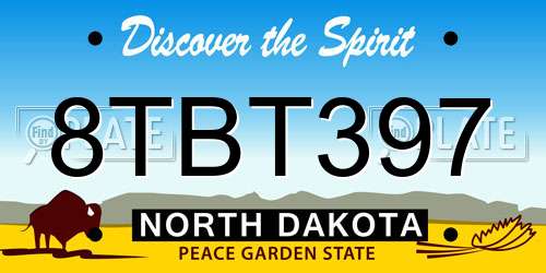 8TBT397 North Dakota License Plate