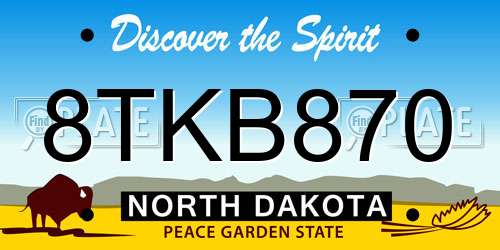 8TKB870 North Dakota License Plate