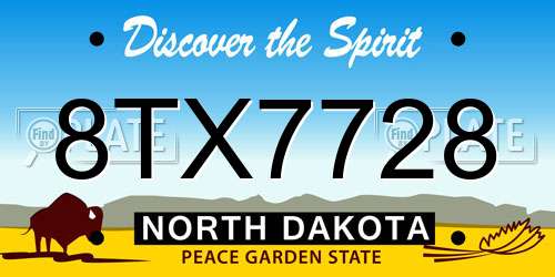 8TX7728 North Dakota License Plate