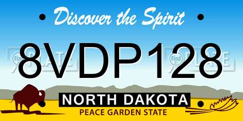 8VDP128 North Dakota License Plate