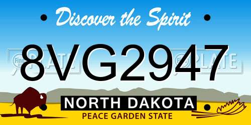 8VG2947 North Dakota License Plate