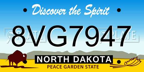 8VG7947 North Dakota License Plate