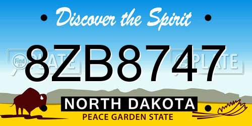 8ZB8747 North Dakota License Plate