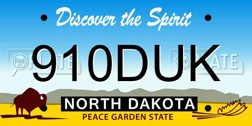 910DUK North Dakota License Plate