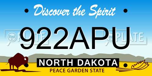 922APU North Dakota License Plate