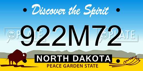 922M72 North Dakota License Plate