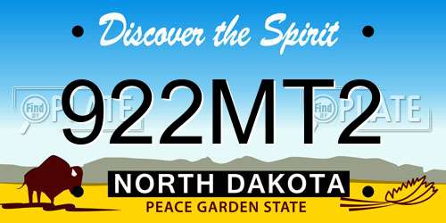 922MT2 North Dakota License Plate
