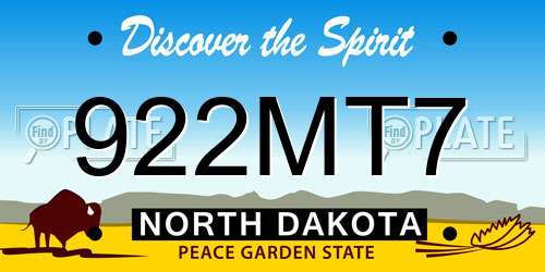 922MT7 North Dakota License Plate