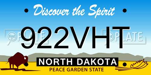 922VHT North Dakota License Plate