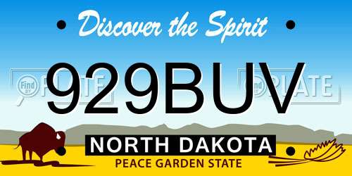 929BUV North Dakota License Plate