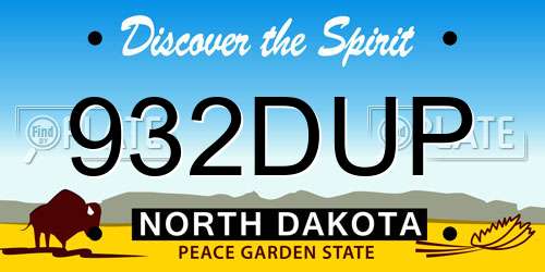 932DUP North Dakota License Plate