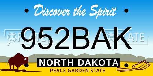 952BAK North Dakota License Plate