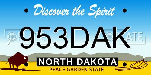 953DAK North Dakota License Plate