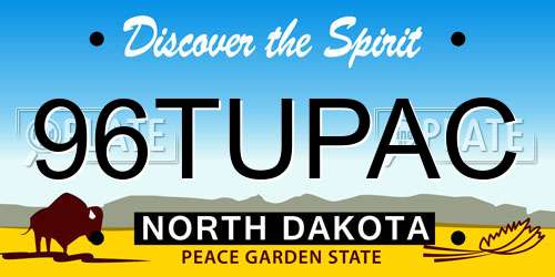 96TUPAC North Dakota License Plate