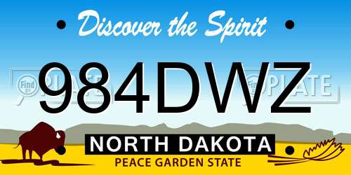 984DWZ North Dakota License Plate