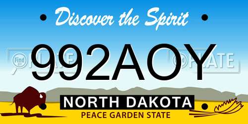 992AOY North Dakota License Plate