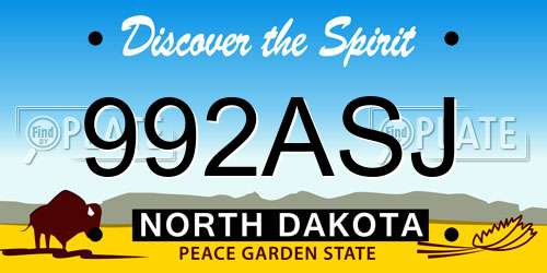 992ASJ North Dakota License Plate