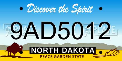 9AD5012 North Dakota License Plate