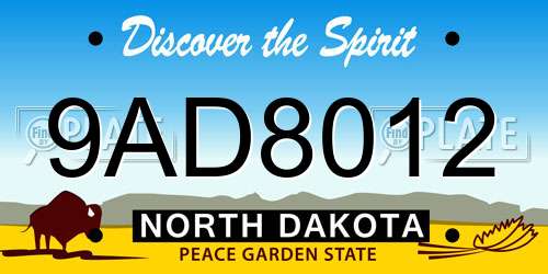 9AD8012 North Dakota License Plate