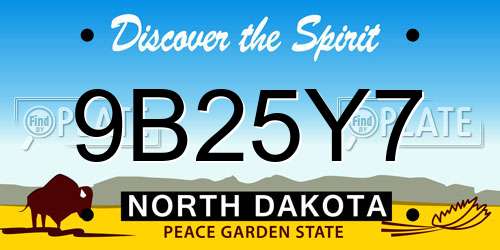 9B25Y7 North Dakota License Plate