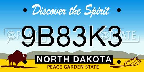 9B83K3 North Dakota License Plate