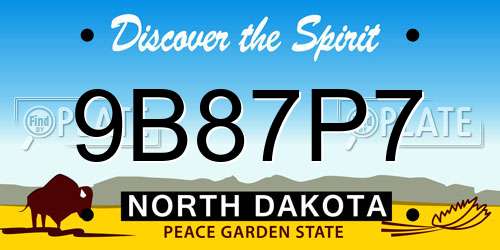 9B87P7 North Dakota License Plate