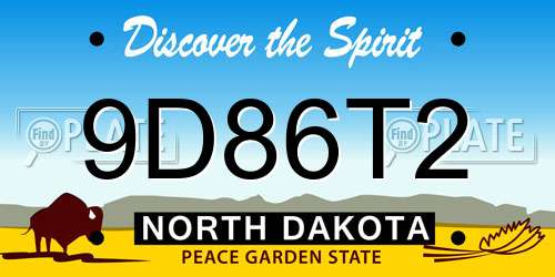 9D86T2 North Dakota License Plate