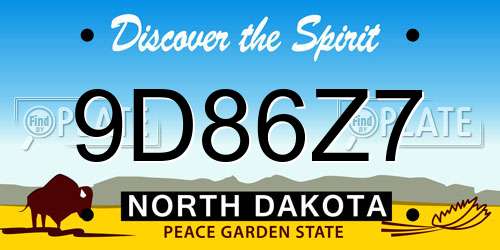 9D86Z7 North Dakota License Plate