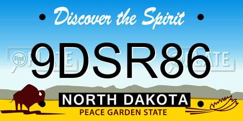 9DSR86 North Dakota License Plate