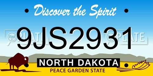 9JS2931 North Dakota License Plate