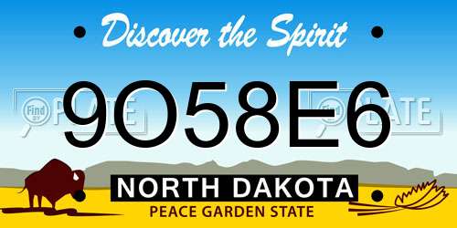 9O58E6 North Dakota License Plate