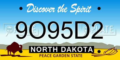 9O95D2 North Dakota License Plate