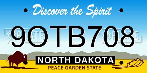 9OTB708 North Dakota License Plate