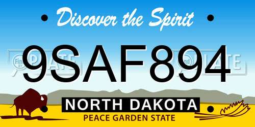 9SAF894 North Dakota License Plate