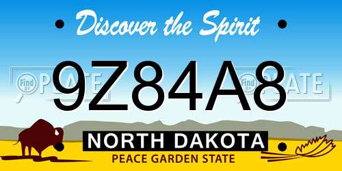 9Z84A8 North Dakota License Plate