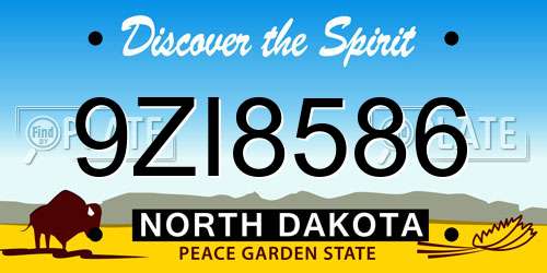 9ZI8586 North Dakota License Plate