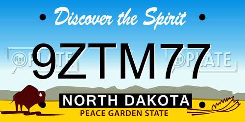 9ZTM77 North Dakota License Plate