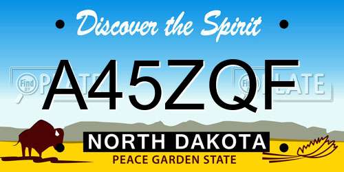 A45ZQF North Dakota License Plate