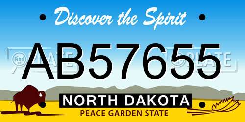 AB57655 North Dakota License Plate