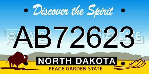 AB72623 North Dakota License Plate