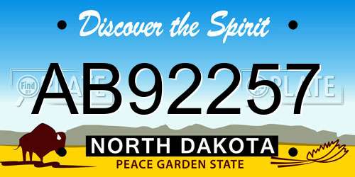 AB92257 North Dakota License Plate