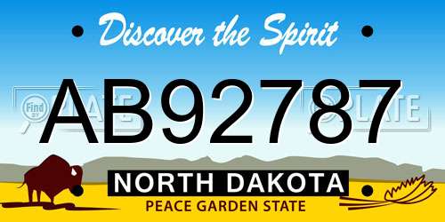 AB92787 North Dakota License Plate