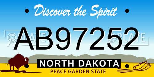 AB97252 North Dakota License Plate