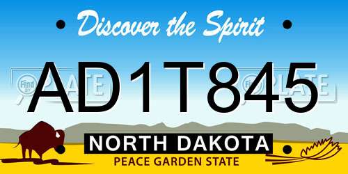 AD1T845 North Dakota License Plate